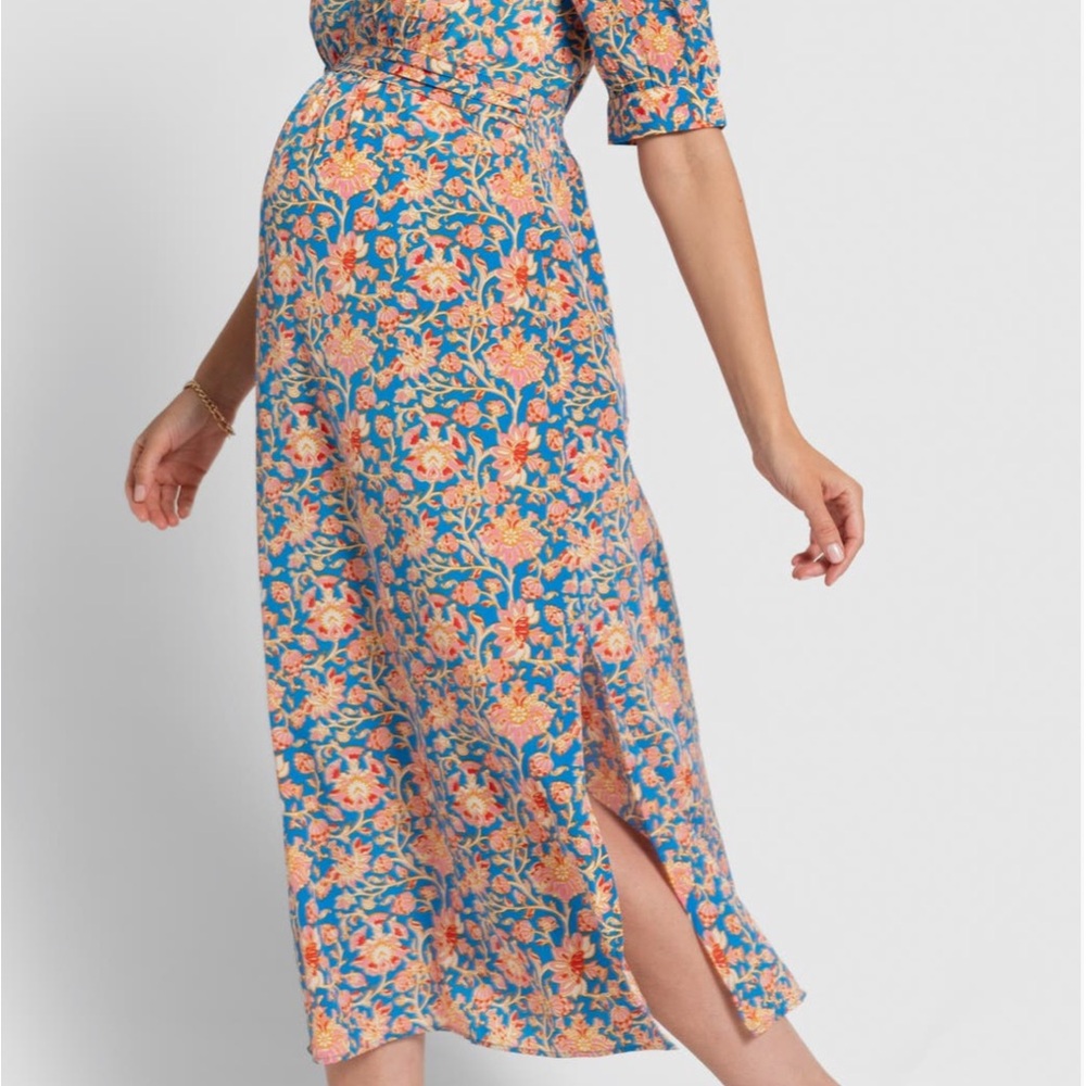 Seraphine Blue and Orange Floral Maternity Dress